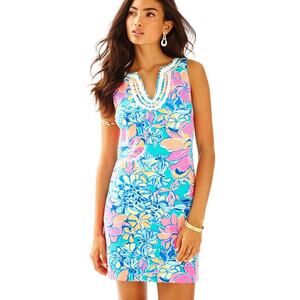 Lilly Pulitzer Harper Floral Shift Dress Seaside Aqua Sz XS Preppy Coastal